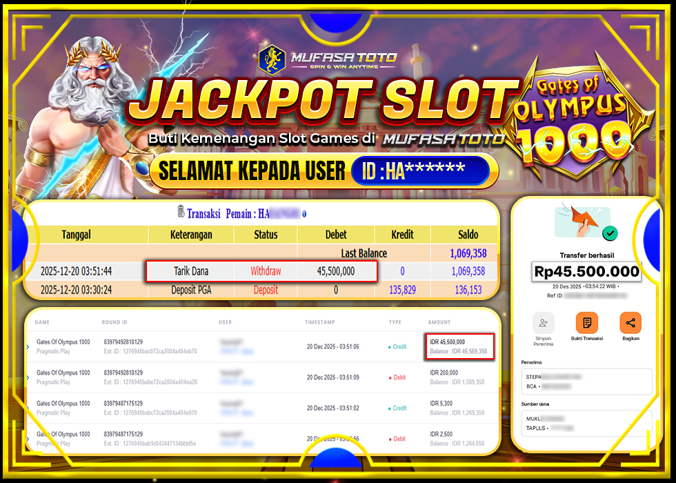 MUFASATOTO JACKPOTPRAGMATIC PLAY Rp.45.500.000|LUNAS